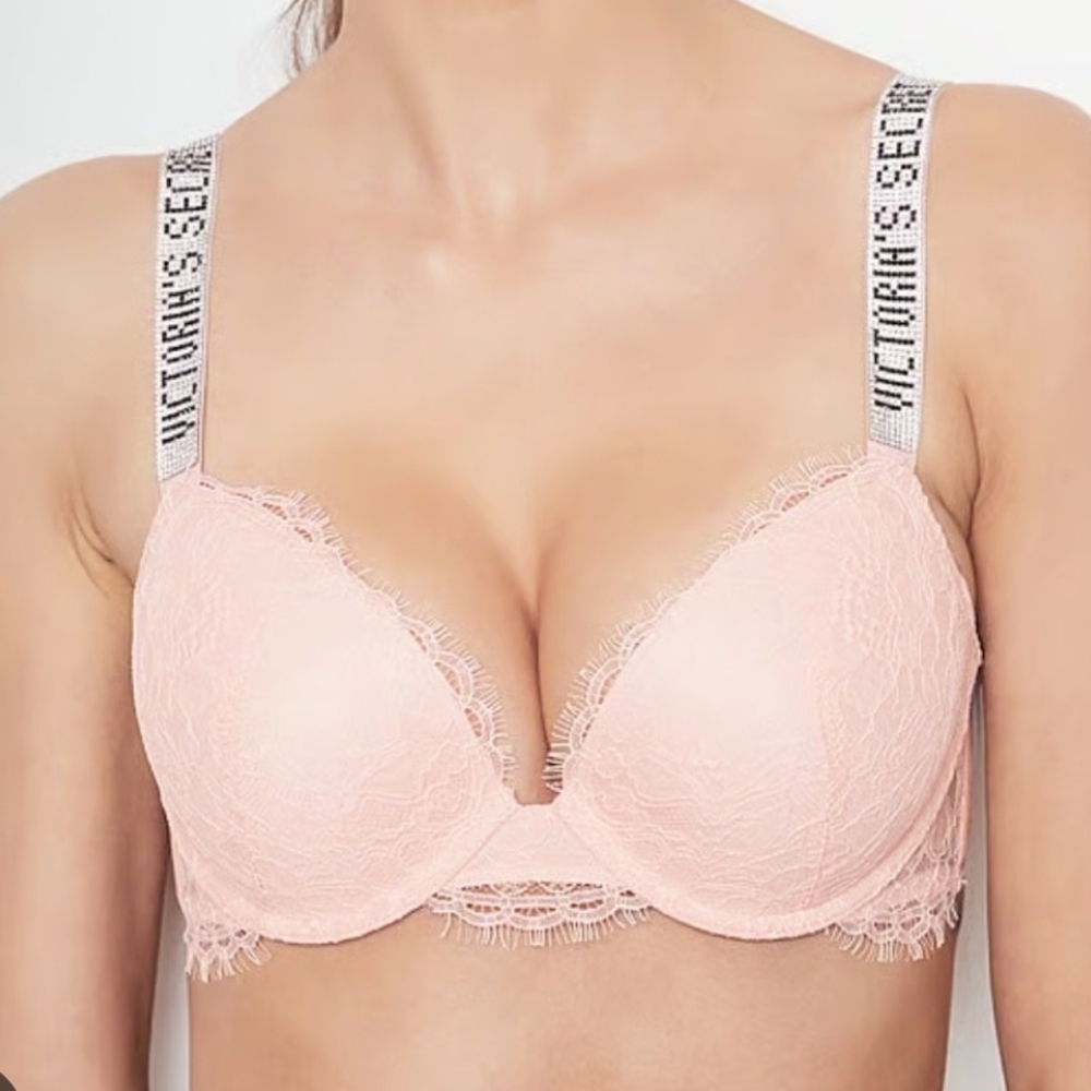 NWT Victoria's Secret Pink Lace Shine Strap Bra 36DD
